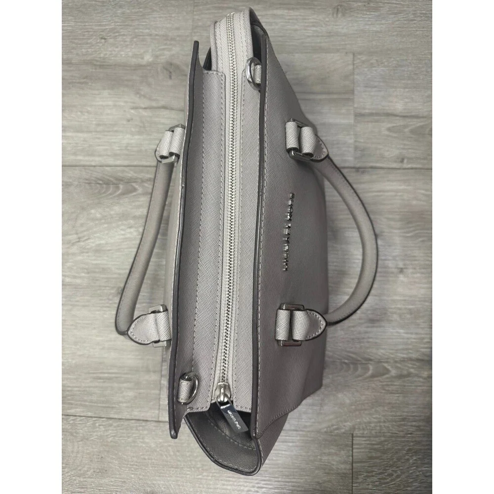 Light Gray Saffiano Leather Satchel Crossbody Handbag Structured Tote Purse